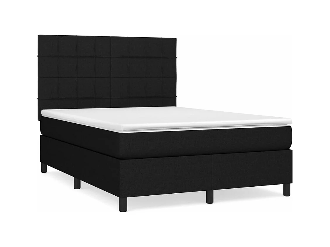 Sommier à lattes de lit avec matelas Noir 140x200 Tissu
