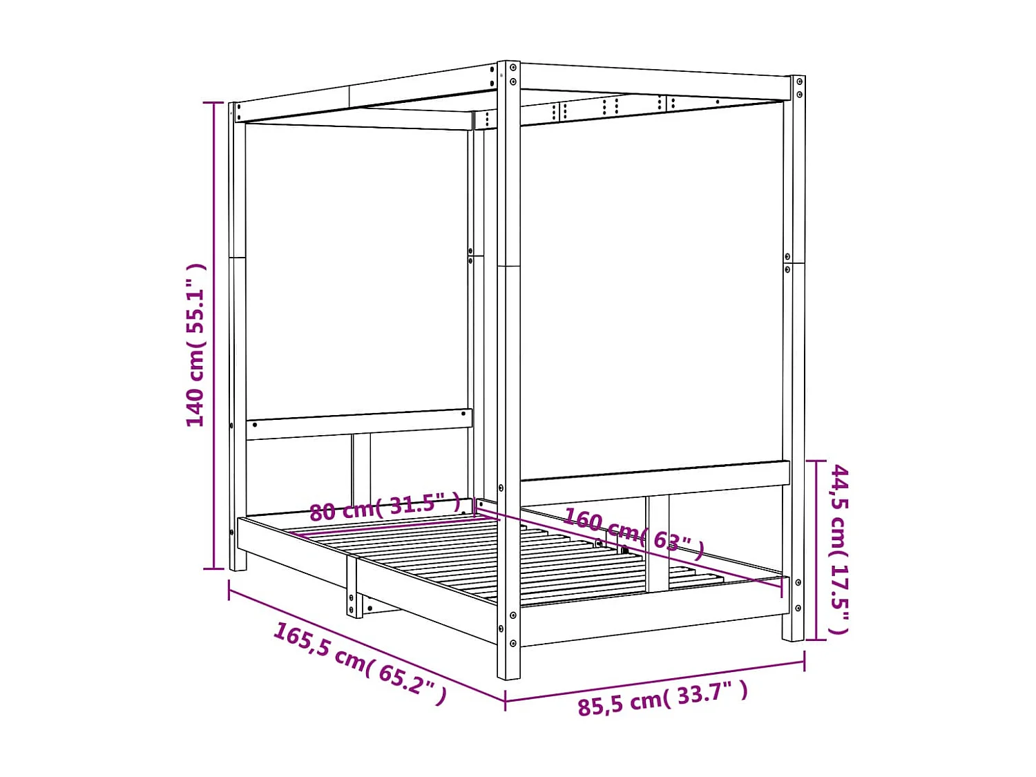 Cadre de lit pour enfant 80x160 bois de pin massif