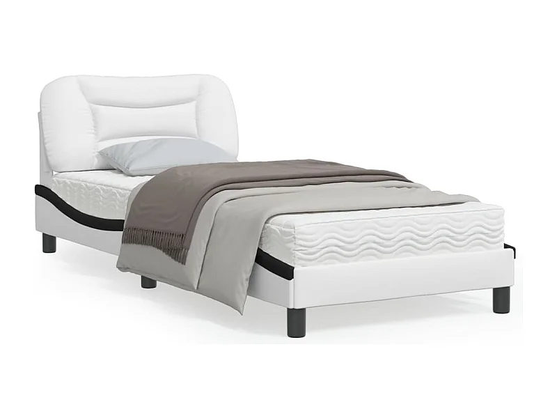 Cadre de lit avec lumières LED blanc noir 90x200 similicuir