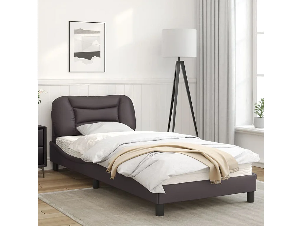 Cadre de lit avec tête de lit Gris 90x200 Similicuir