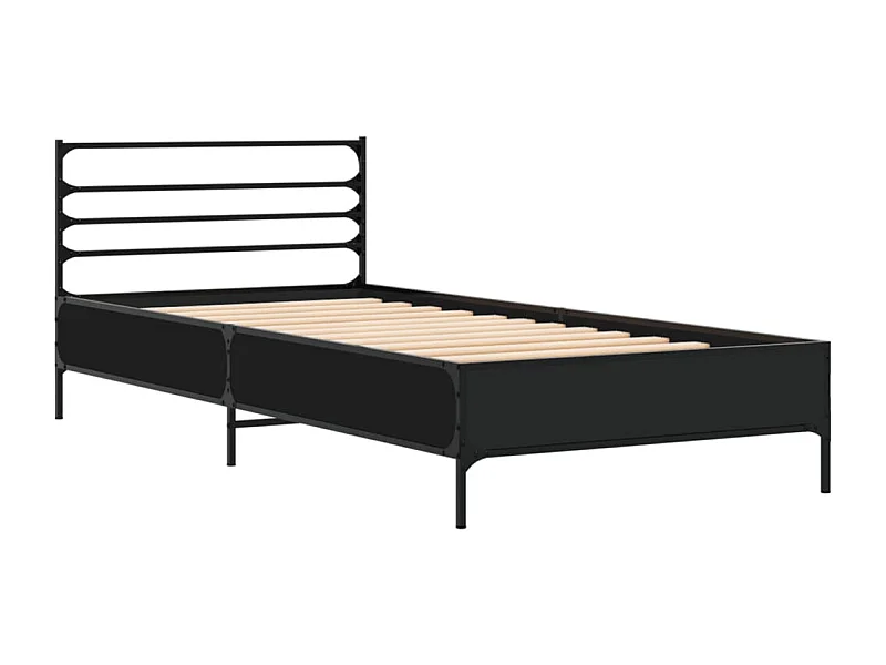 Cadre de lit noir 90x200 bois d'ingénierie et métal