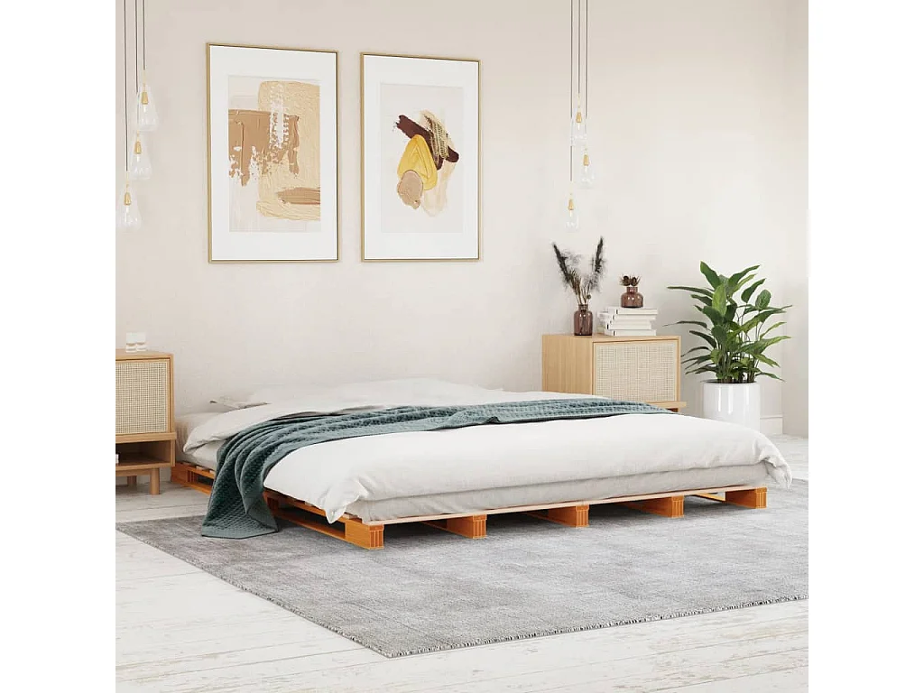 Lit de palette marron 180x200 bois de pin massif