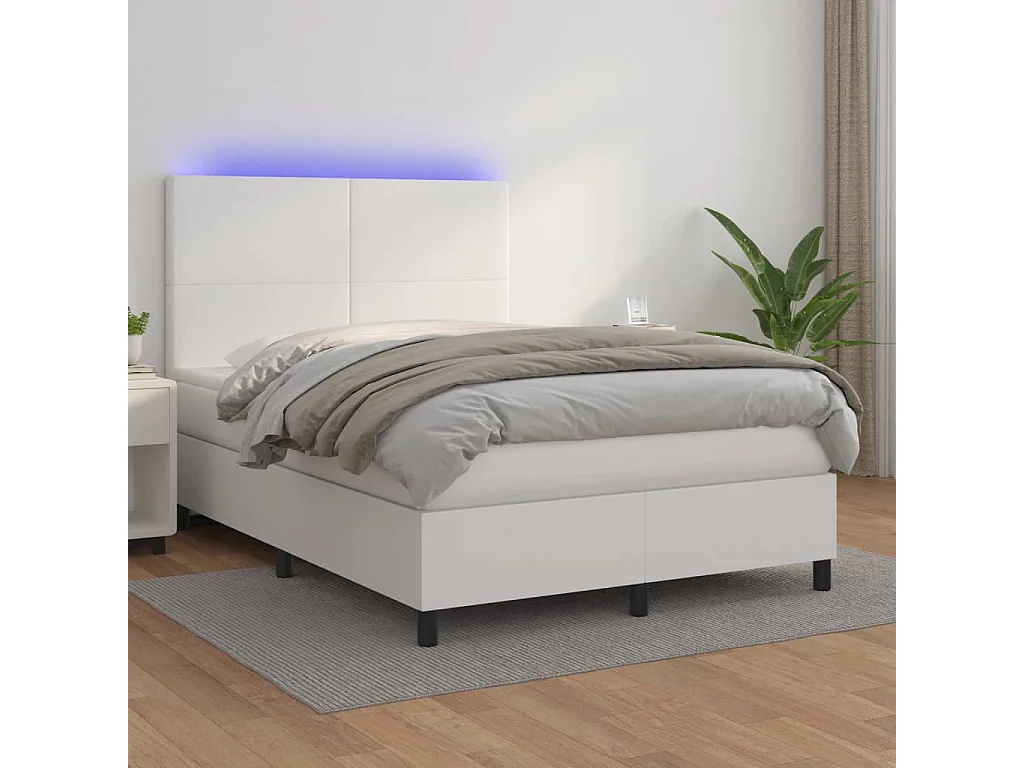Sommier à lattes de lit avec matelas et LED Blanc 140x200