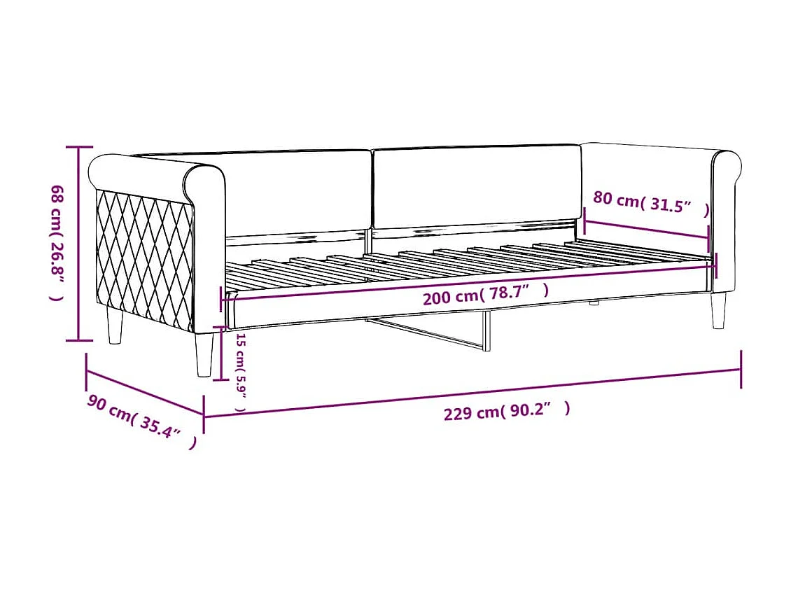 Lit de repos noir 80x200 velours