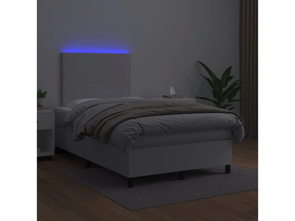 Sommier à lattes de lit matelas LED blanc 120x190 similicuir