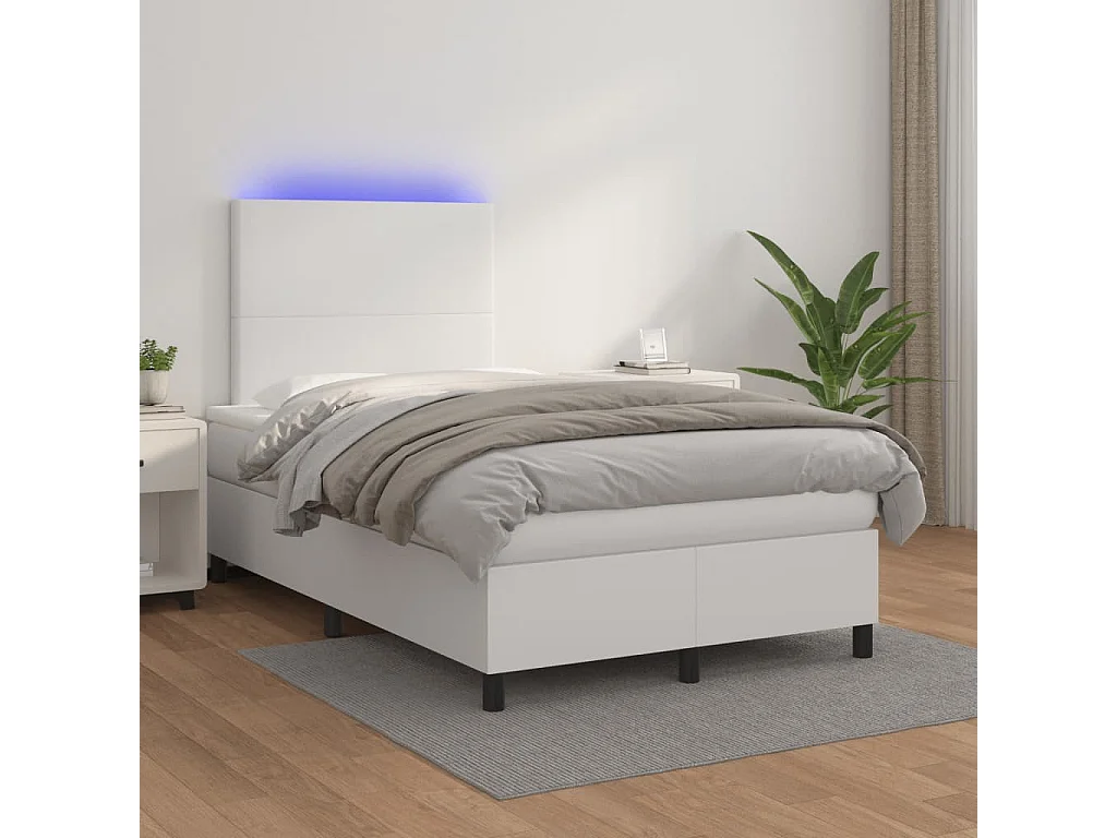 Sommier à lattes de lit matelas LED blanc 120x190 similicuir