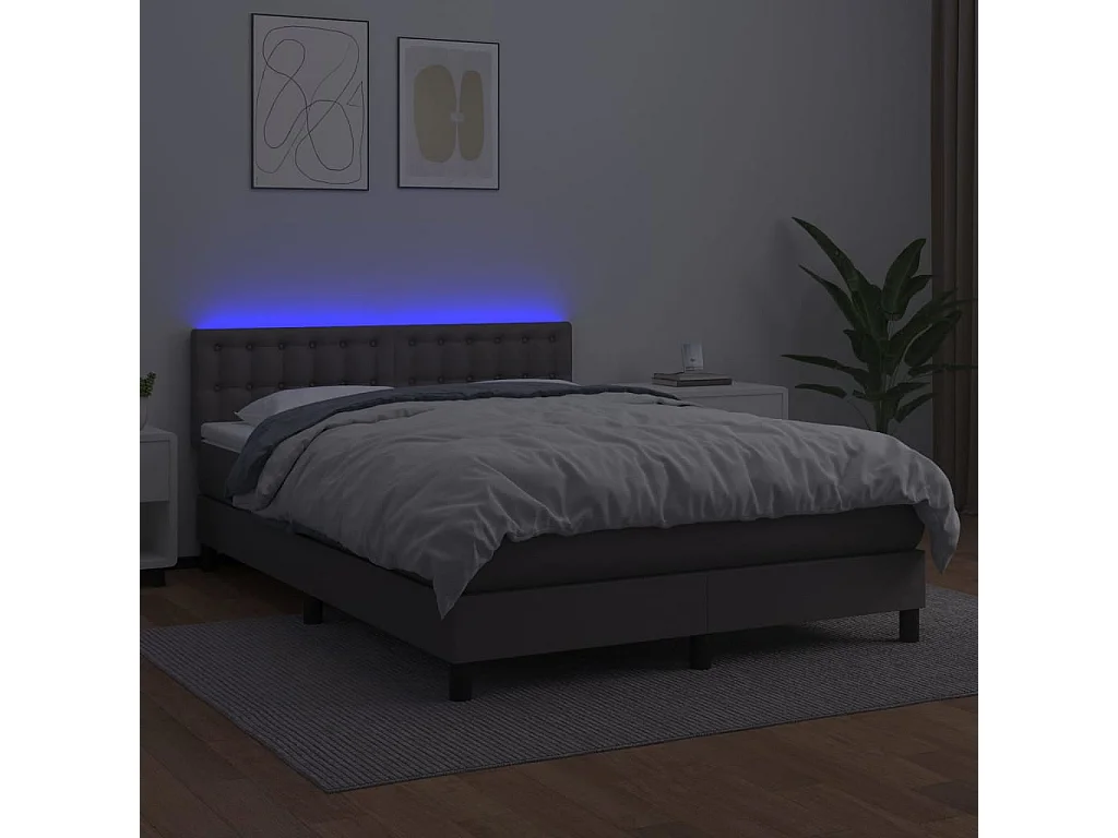 Sommier à lattes de lit avec matelas et LED Gris 140x190