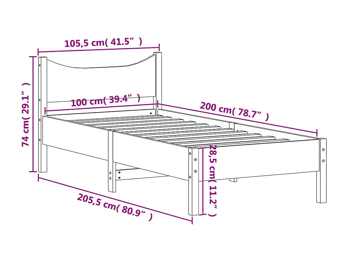 Cadre de lit marron 100x200 bois de pin massif