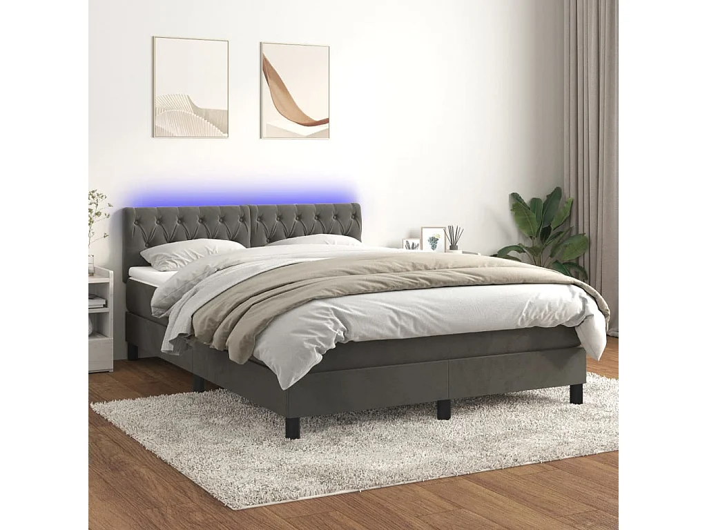 Sommier à lattes de lit avec matelas LED Gris foncé 140x190