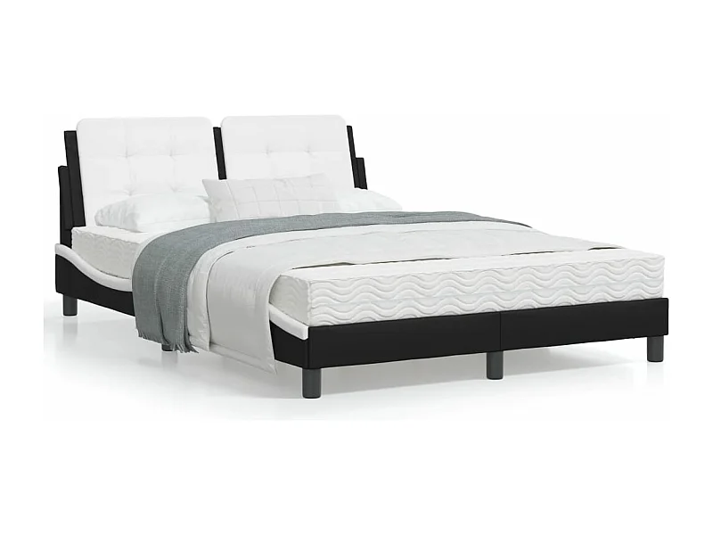 Lit avec matelas noir et blanc 140x190 similicuir