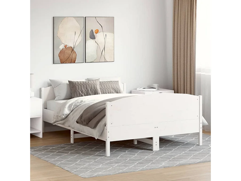 Cadre de lit avec tête de lit blanc 160x200 bois pin massif