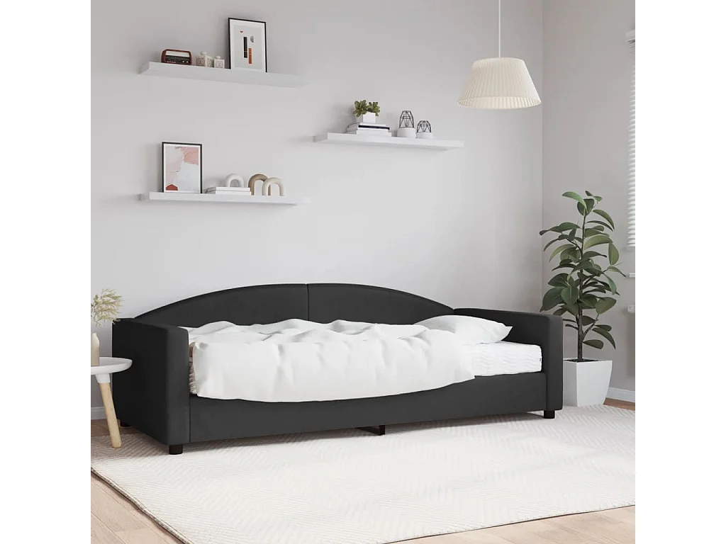 Lit de jour avec matelas noir 90x200 tissu