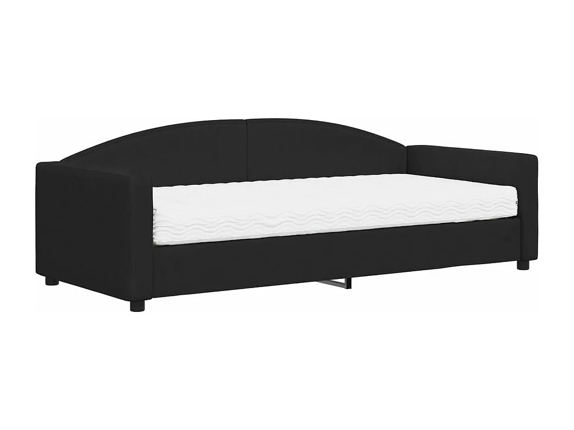 Lit de jour avec matelas noir 90x200 tissu