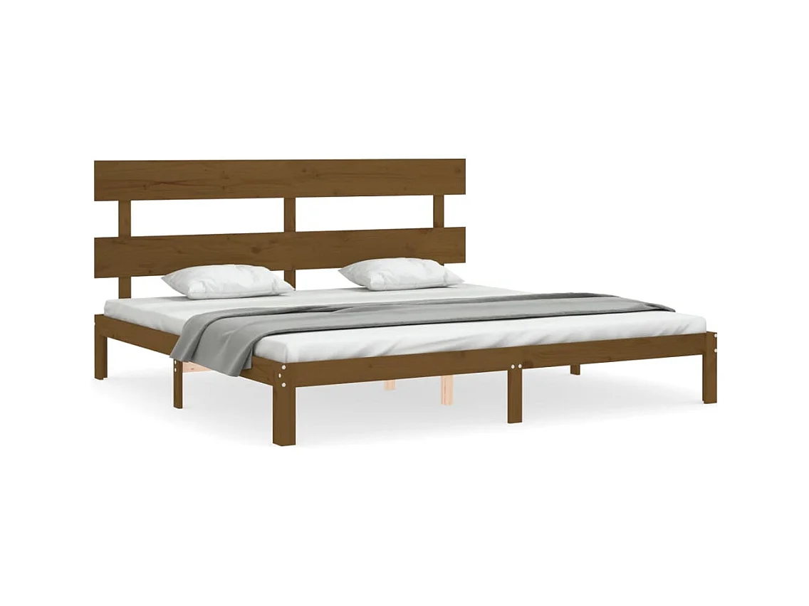 Cadre de lit avec tête de lit marron miel 200x200 bois massif