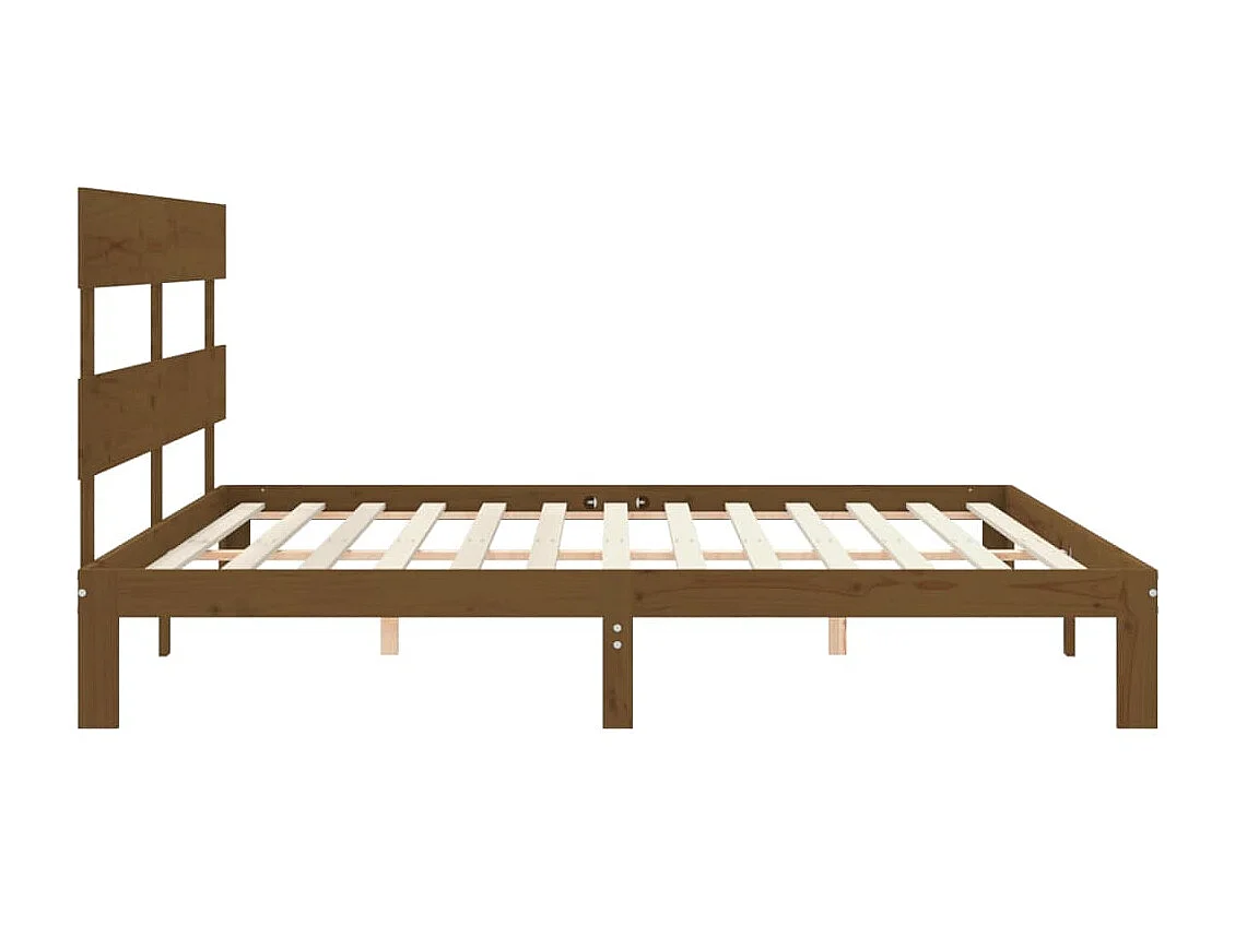 Cadre de lit avec tête de lit marron miel 200x200 bois massif