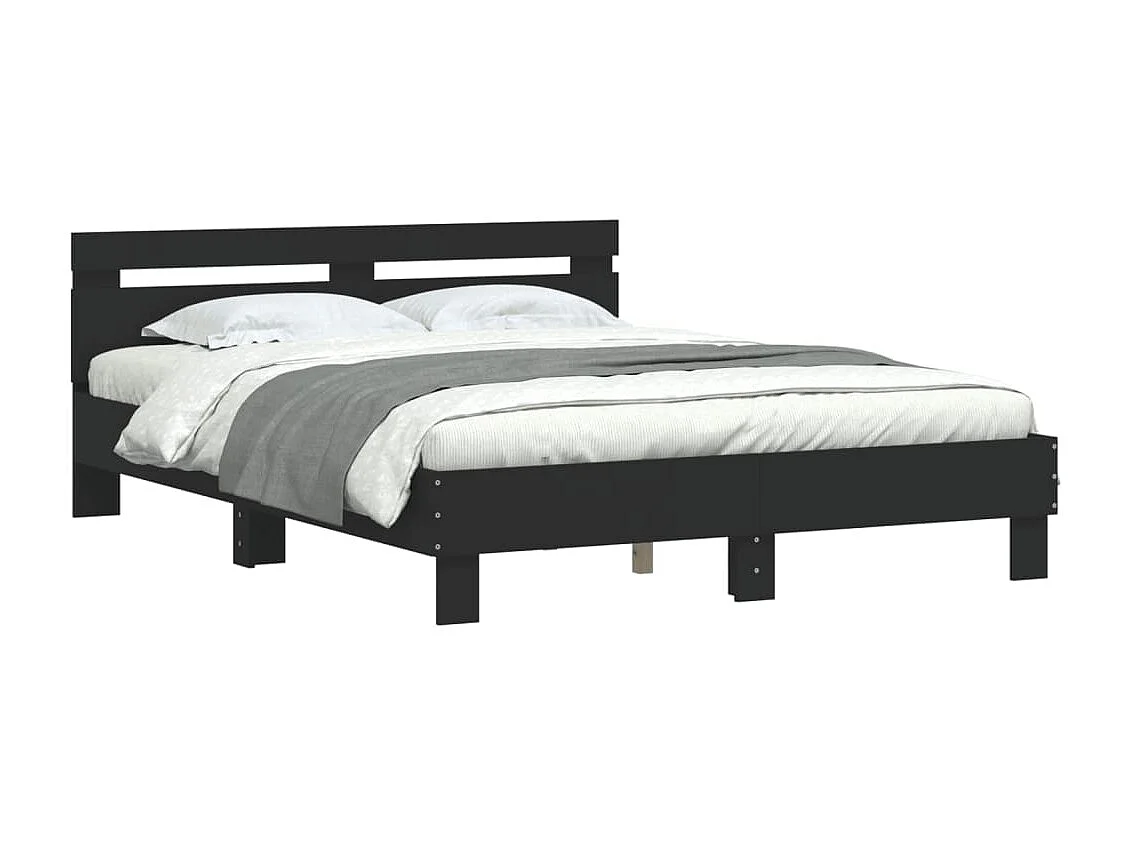 Bedframe met hoofdbord bewerkt hout zwart 140x190 cm
