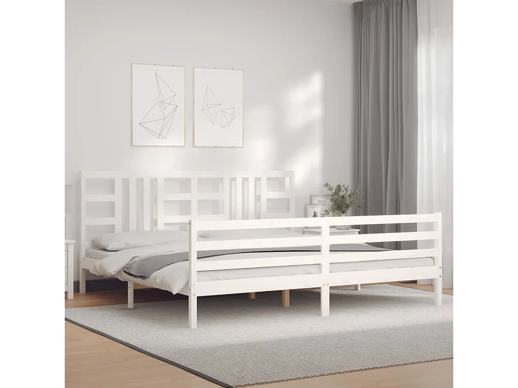 Cadre de lit avec tête de lit blanc 200x200 bois massif