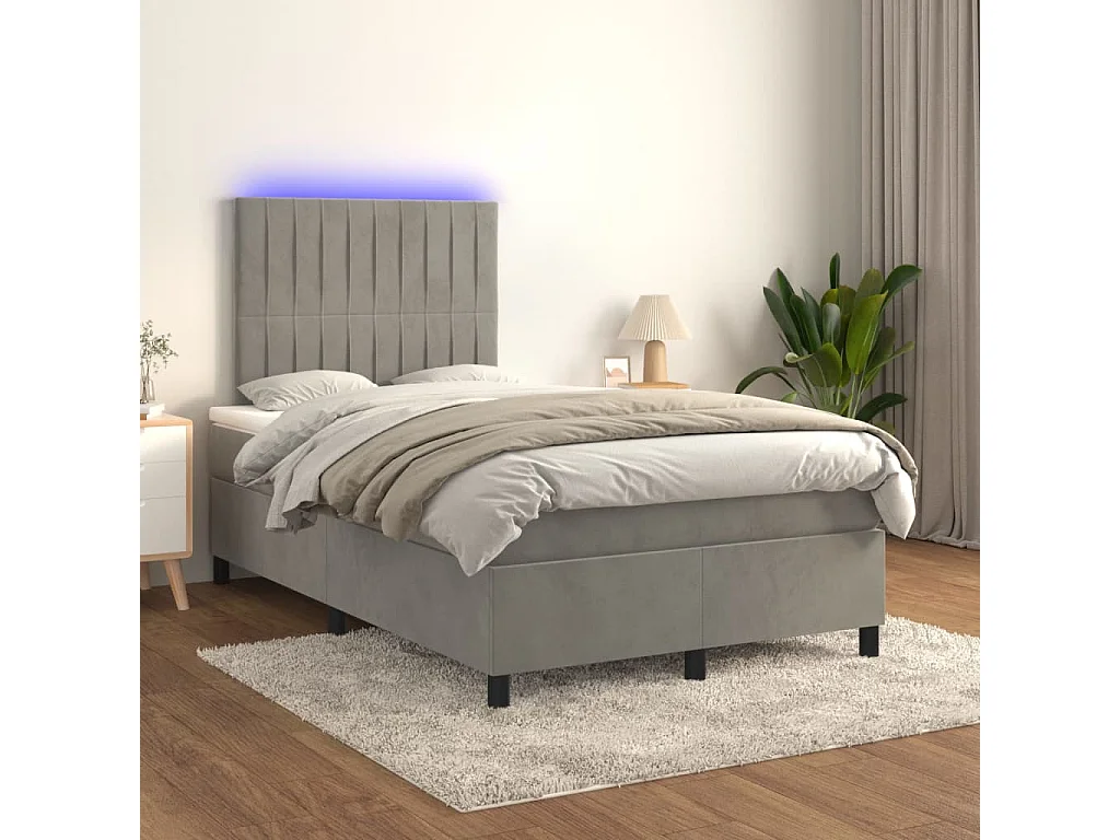 Sommier à lattes de lit avec matelas LED Gris clair 120x200