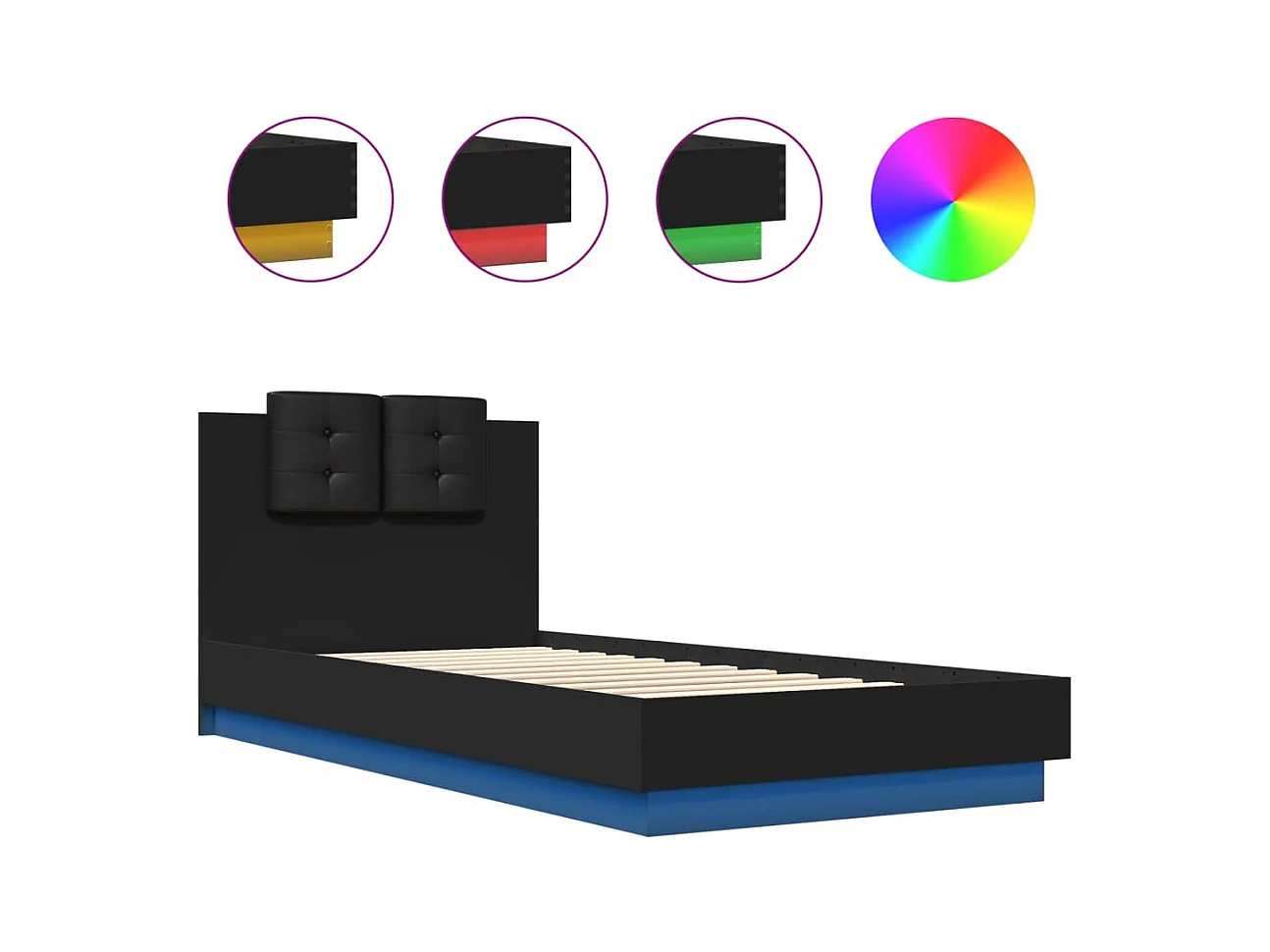 Cadre de lit avec tête de lit et lumières LED noir 100x200