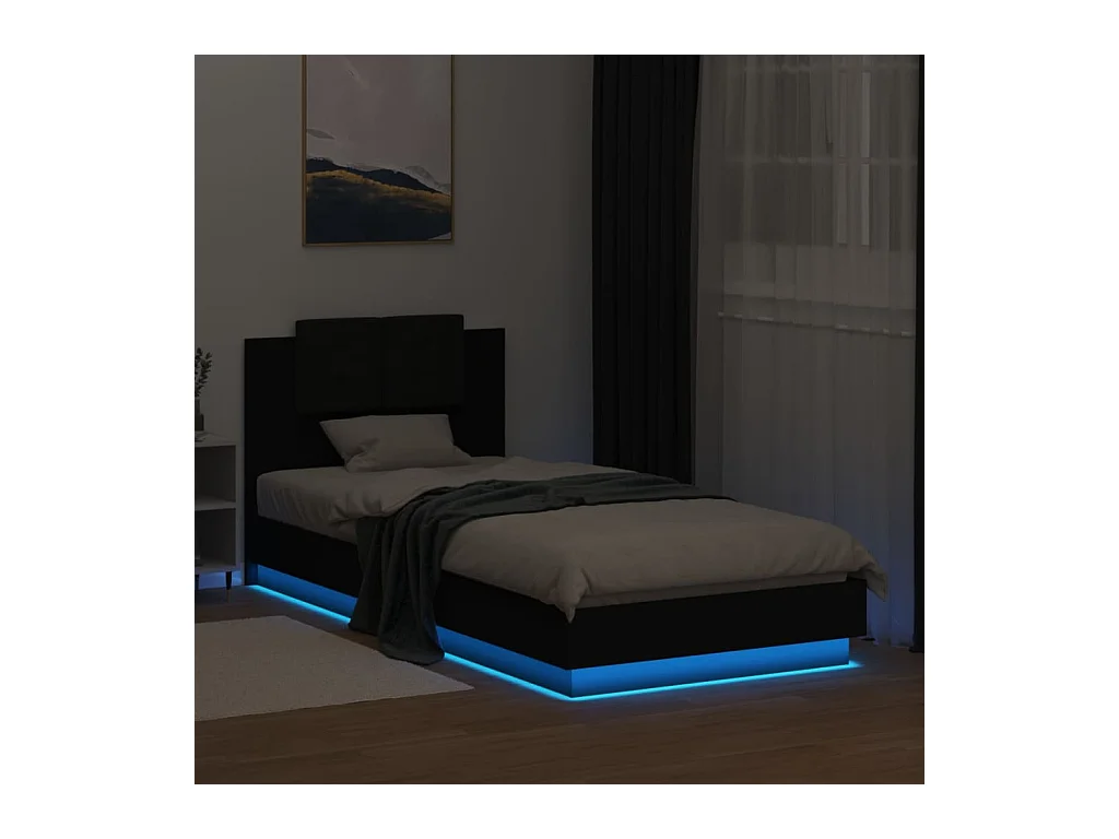 Cadre de lit avec tête de lit et lumières LED noir 100x200