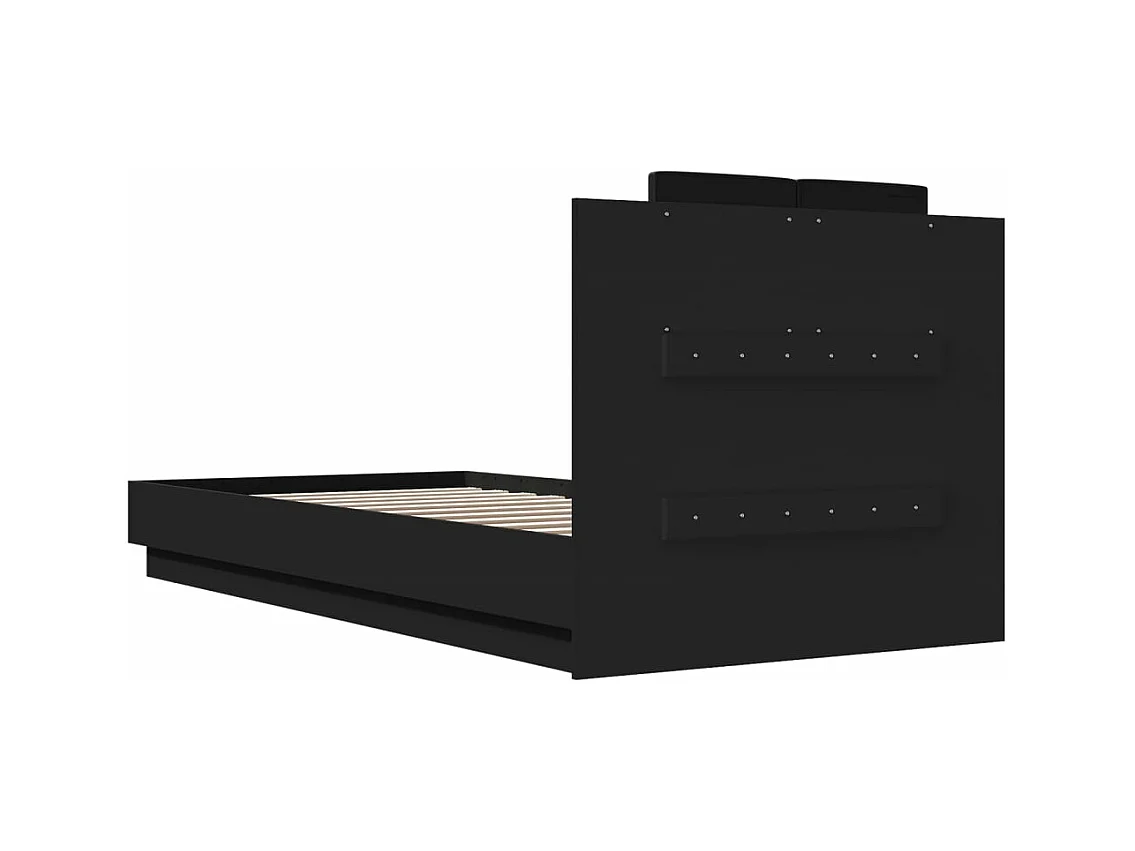 Cadre de lit avec tête de lit et lumières LED noir 100x200