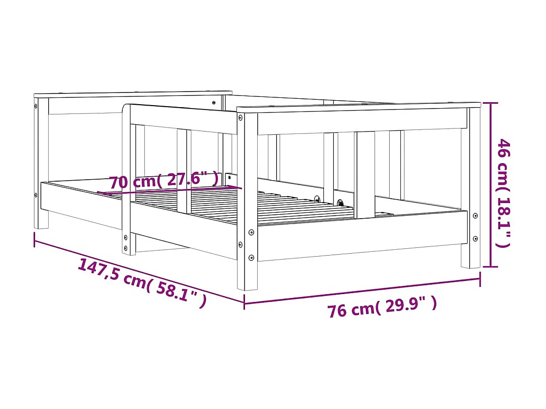 Cadre de lit pour enfant 70x140 bois de pin massif