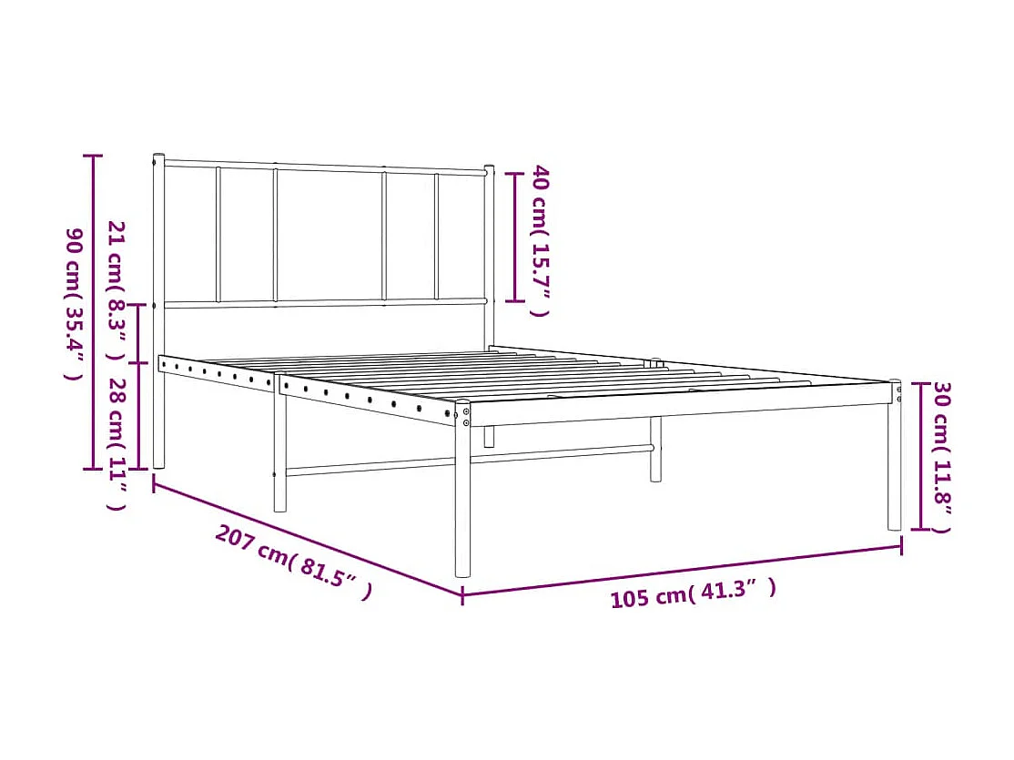 Cadre de lit métal avec tête de lit blanc 100x200