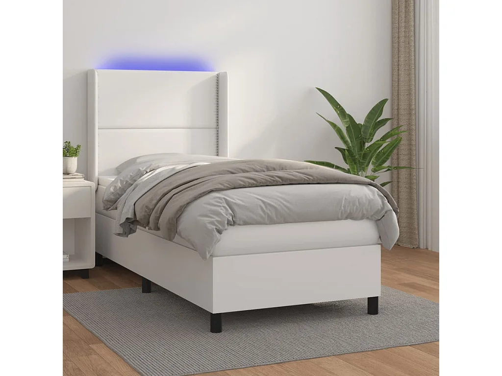 Sommier à lattes de lit matelas LED Blanc 90x190 Similicuir