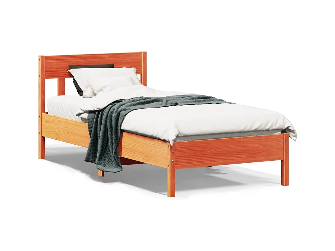 Cadre de lit avec tête de lit marron 75x190 bois de pin