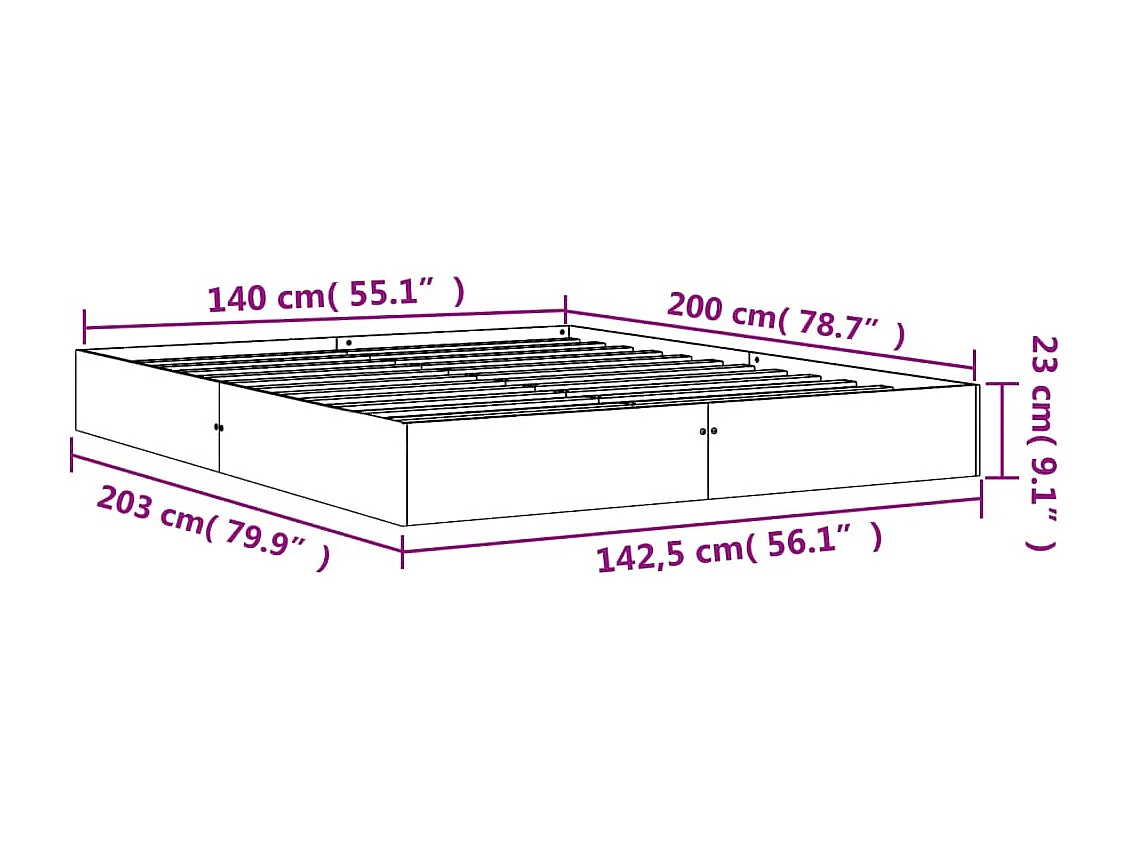 Cadre de lit marron 140x200 bois de pin massif
