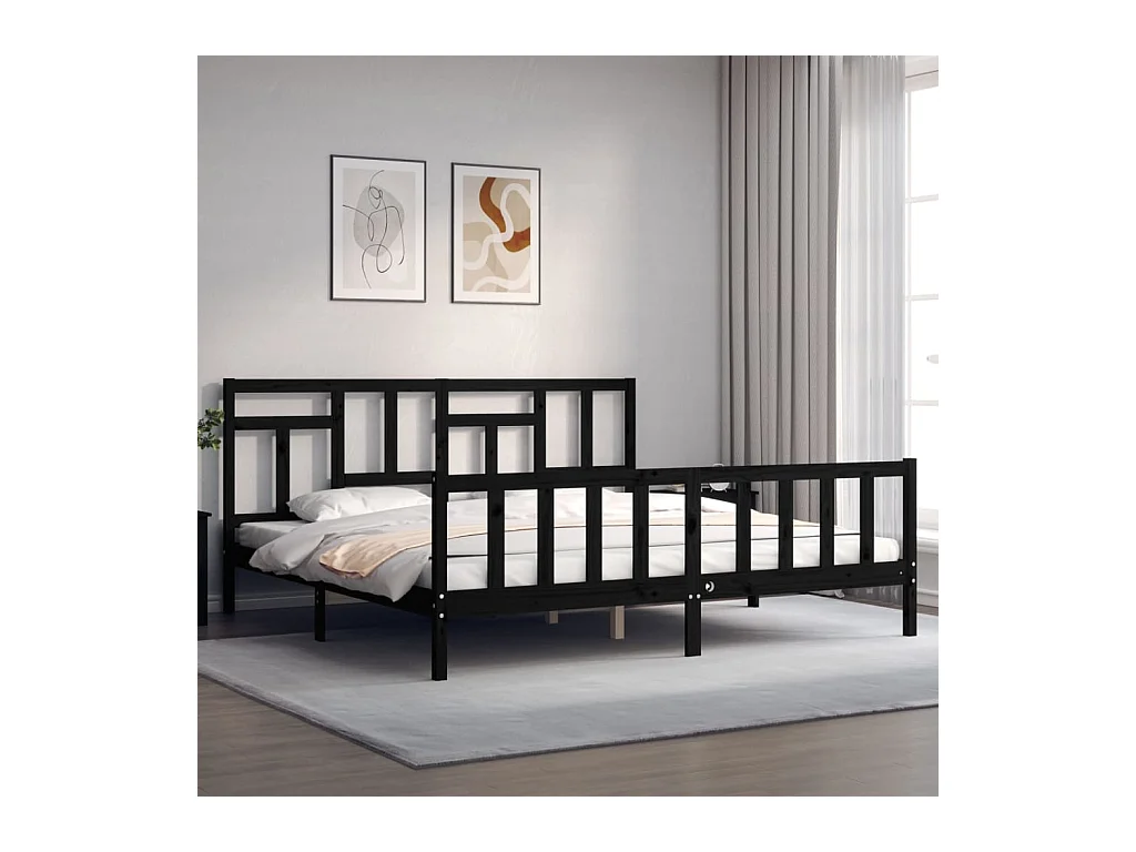 vidaXL Estructura de cama con cabecero madera maciza negro 200x200 cm