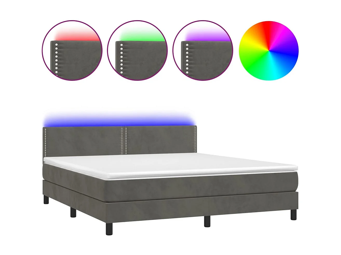 Sommier à lattes de lit avec matelas LED Gris foncé 180x200