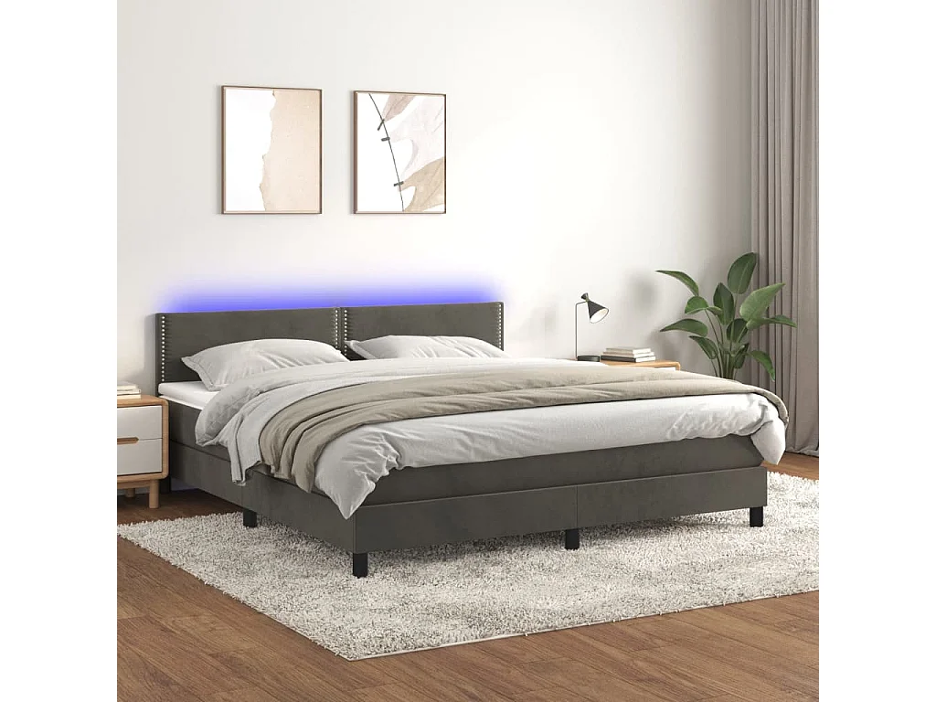 Sommier à lattes de lit avec matelas LED Gris foncé 180x200