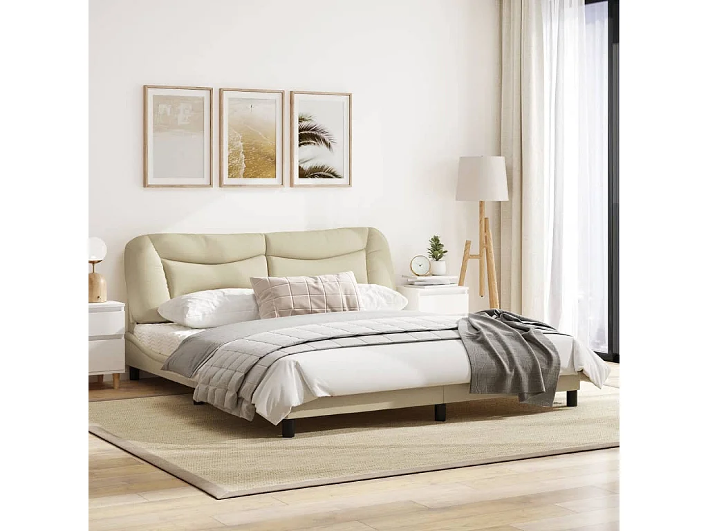 Cadre de lit avec tête de lit Crème 180x200 Tissu