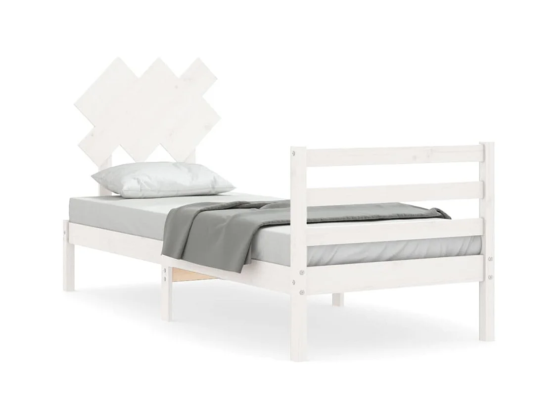 Cadre de lit avec tête de lit blanc 90x200 bois massif