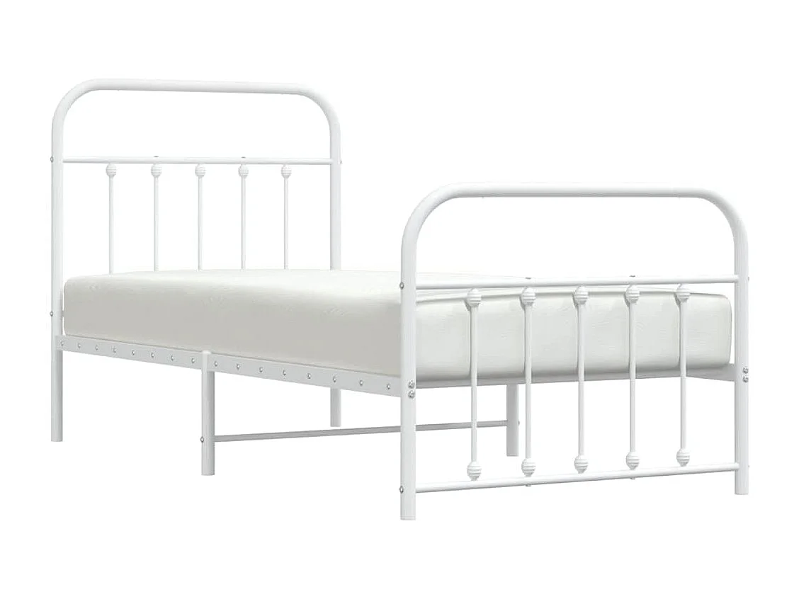 Cadre de lit métal avec tête de lit-pied de lit blanc 90x190