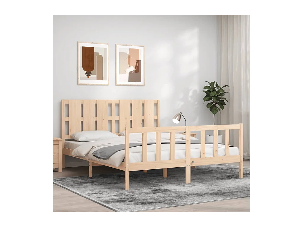 Cadre de lit avec tête de lit 160x200 bois massif