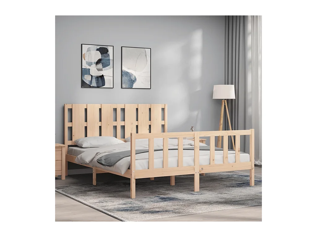 Cadre de lit avec tête de lit 160x200 bois massif