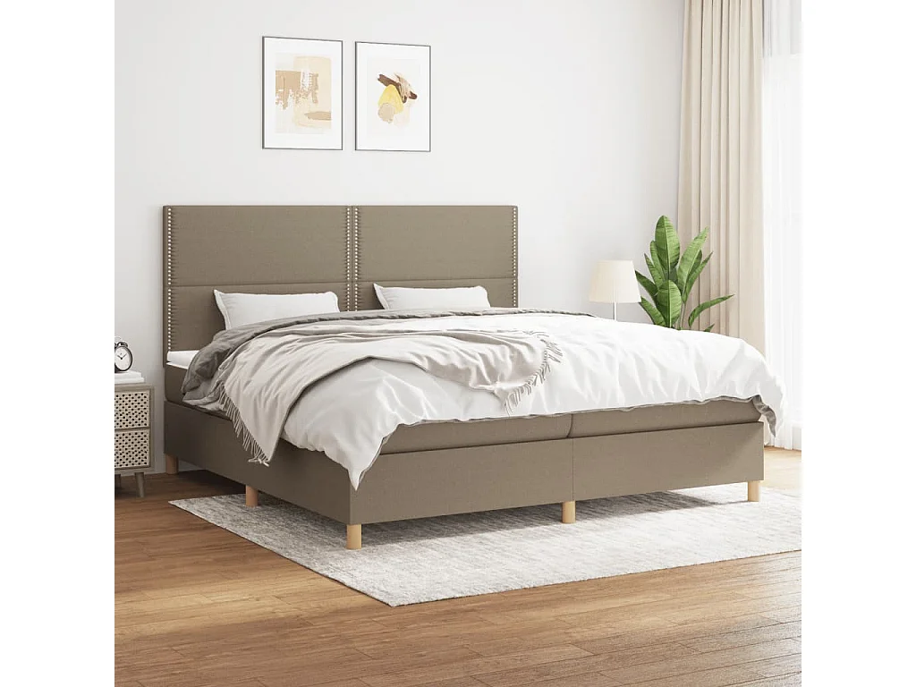 Lit à sommier tapissier avec matelas Taupe 200x200 Tissu 2