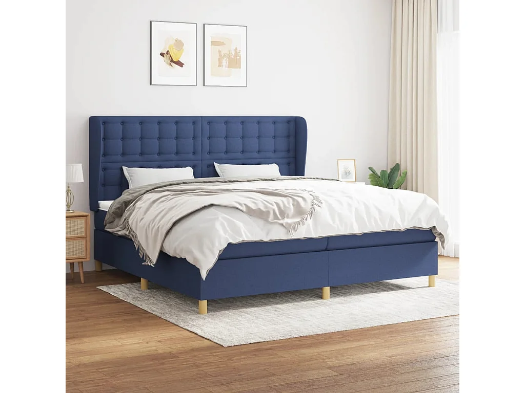 Lit à sommier tapissier avec matelas Bleu 200x200 Tissu