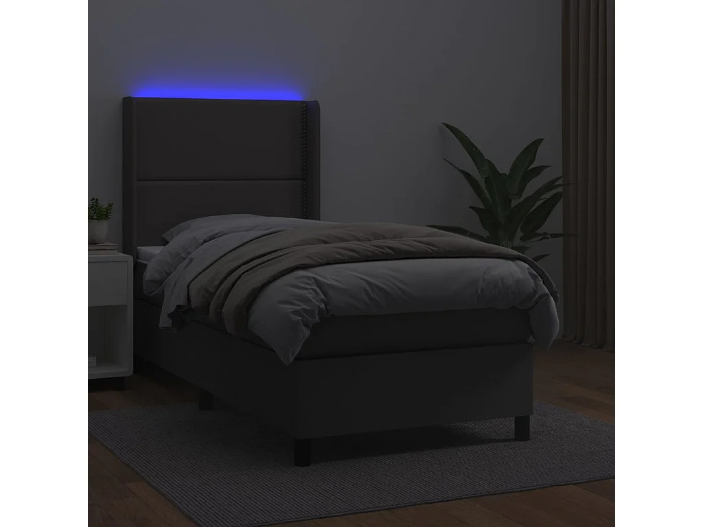 Sommier à lattes de lit matelas LED Gris 90x200 Similicuir