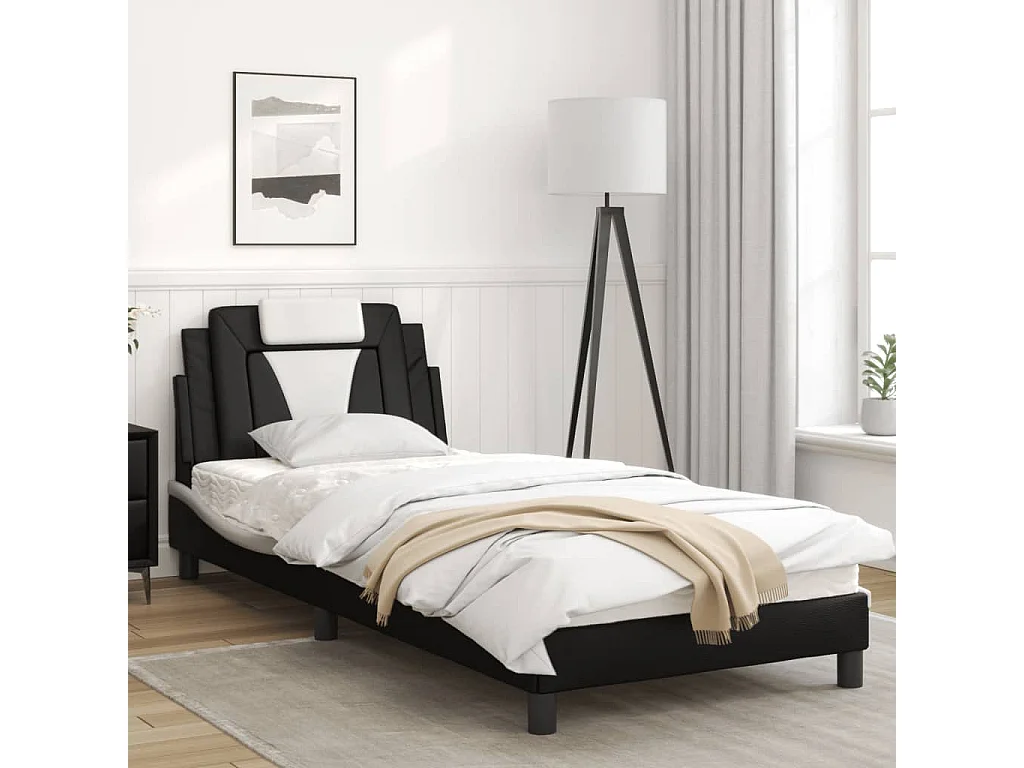 Cadre de lit avec lumières LED noir blanc 80x200 similicuir