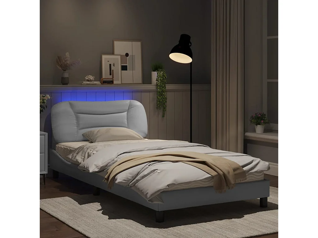 Cadre de lit avec lumières LED blanc 100x200 similicuir