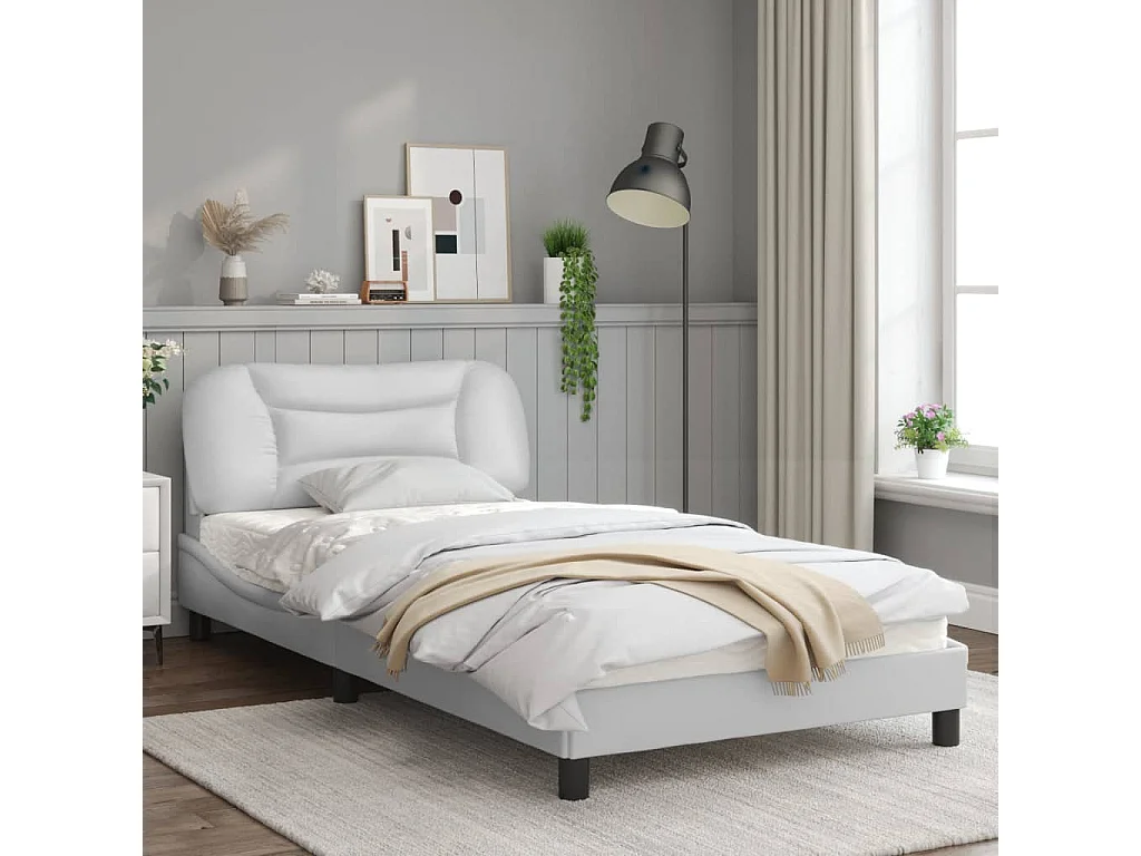 Cadre de lit avec lumières LED blanc 100x200 similicuir