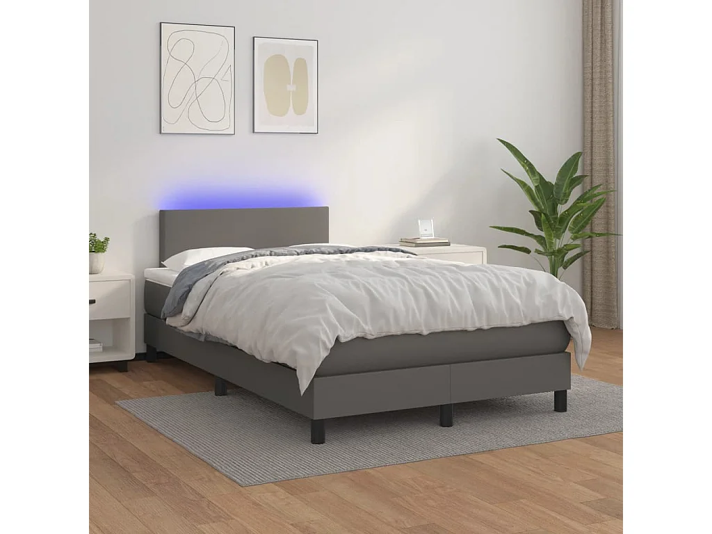 Sommier à lattes de lit matelas LED gris 120x190 similicuir