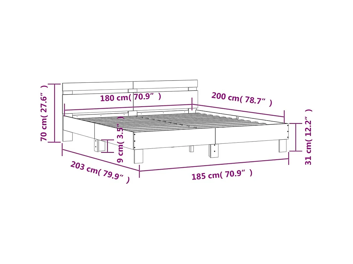 Bedframe met hoofdbord bewerkt hout zwart 180x200 cm