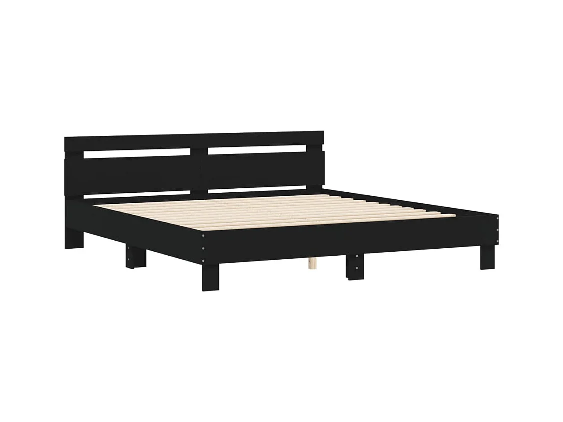 Bedframe met hoofdbord bewerkt hout zwart 180x200 cm