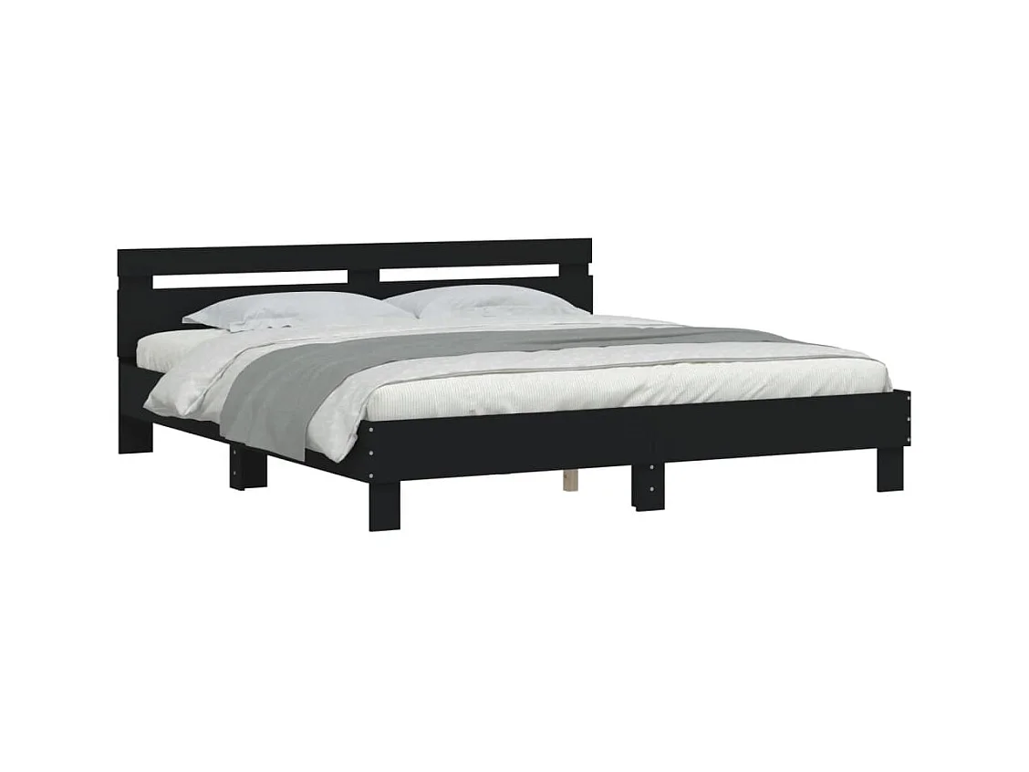 Bedframe met hoofdbord bewerkt hout zwart 180x200 cm