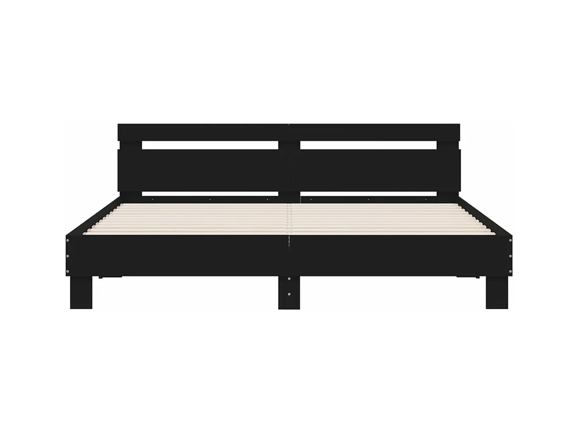 Bedframe met hoofdbord bewerkt hout zwart 180x200 cm