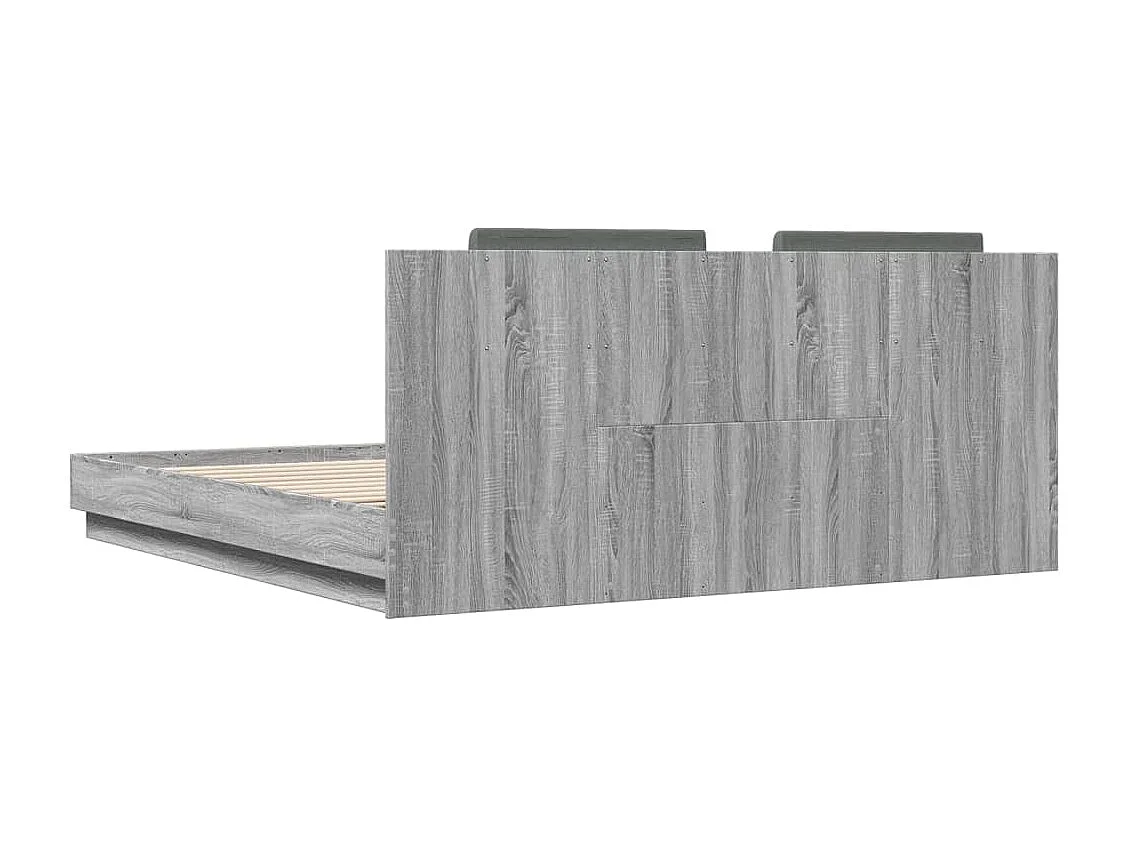 Cadre de lit tête de lit et lumières LED sonoma gris 160x200